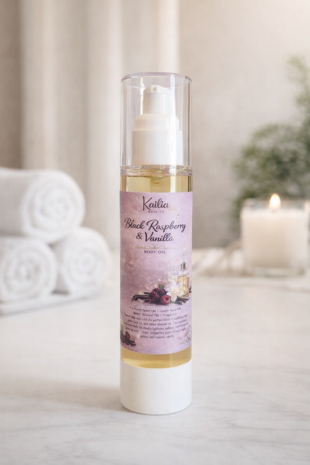 Bottle of Kailia Beauty Black Raspberry & Vanilla Body oil